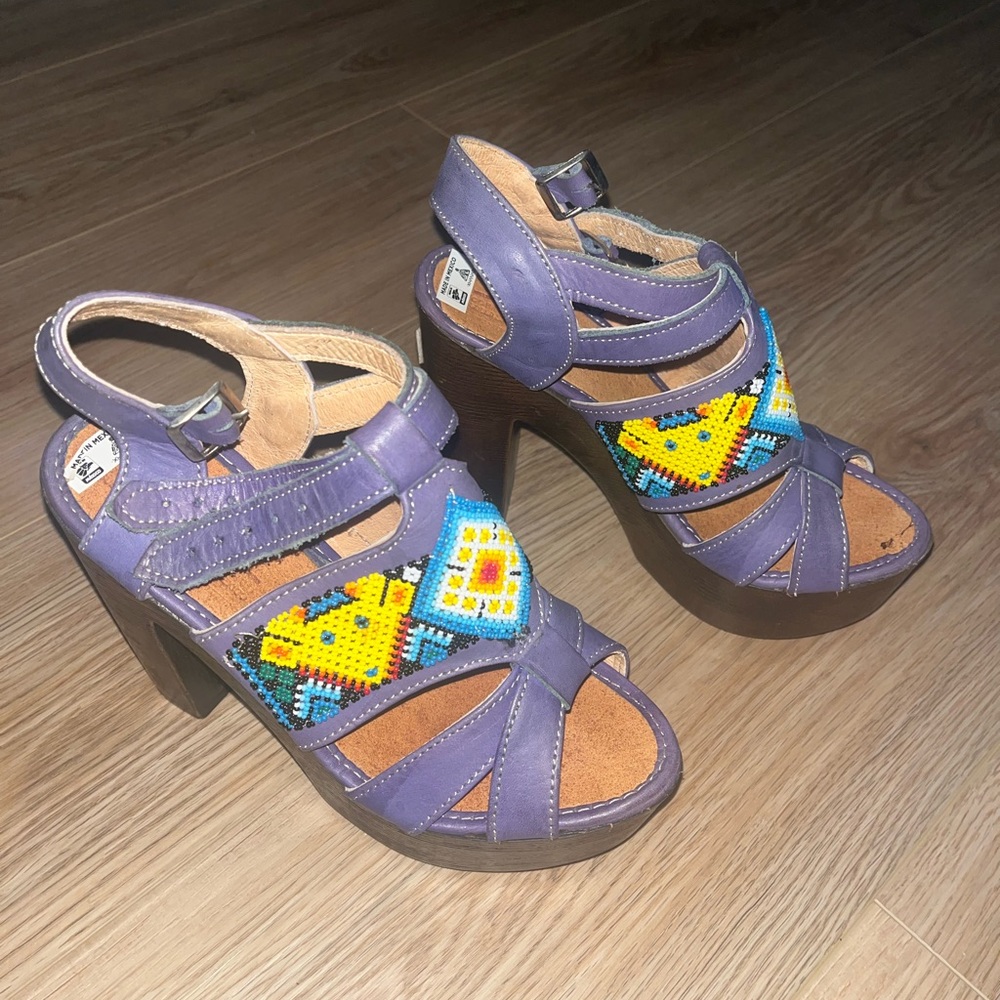 4 inch heels from XHANAB in Mexico, beautiful indigo with detailed beading